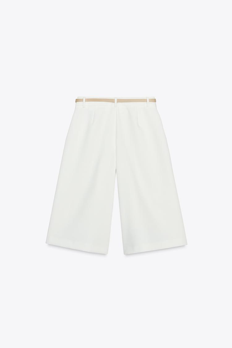 Long Pleated Bermuda Shorts with Belt