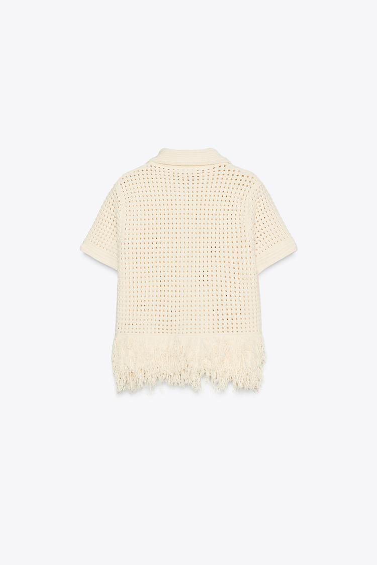 Checked Knit Vest with Fringe